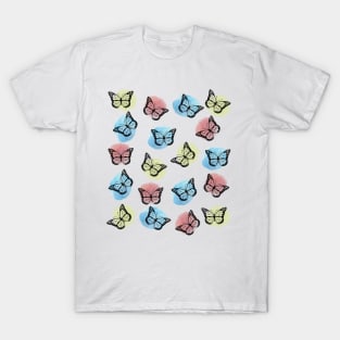 Butterfly Pattern - Black Coloured Witch Red Blue And Yellow Backround T-Shirt